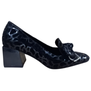 Black Patent Animal Print Block Heel