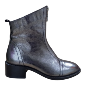 Black and Silver Ankle Boot with Block Heel