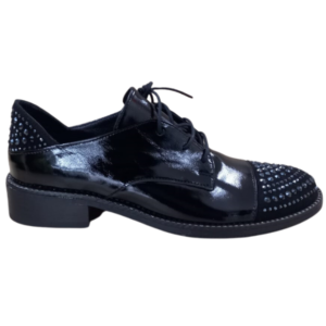 Black Patent Leather Studded Oxford Shoes