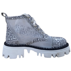 Chunky White Mesh Ankle Boots with Monogram Design